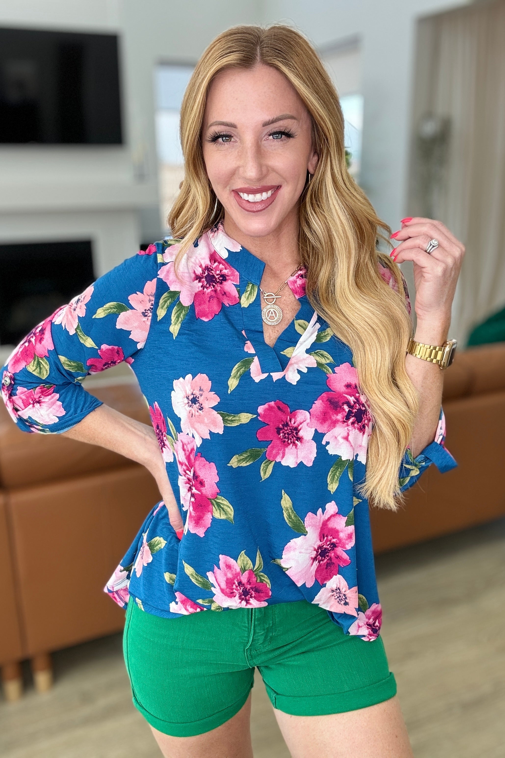 Lizzy Women's Floral Print Top in Teal & Magenta - Perfect for Spring Outfits, Casual Wear & Summer Dresses