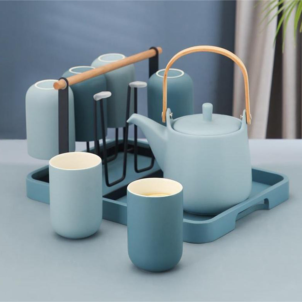 Elegant Morandi Haze Blue Ceramic Tea Set - 16 Piece Modern Tea Service with Teapot & Cups - Perfect for Afternoon Tea, Home Decor & Gift Giving