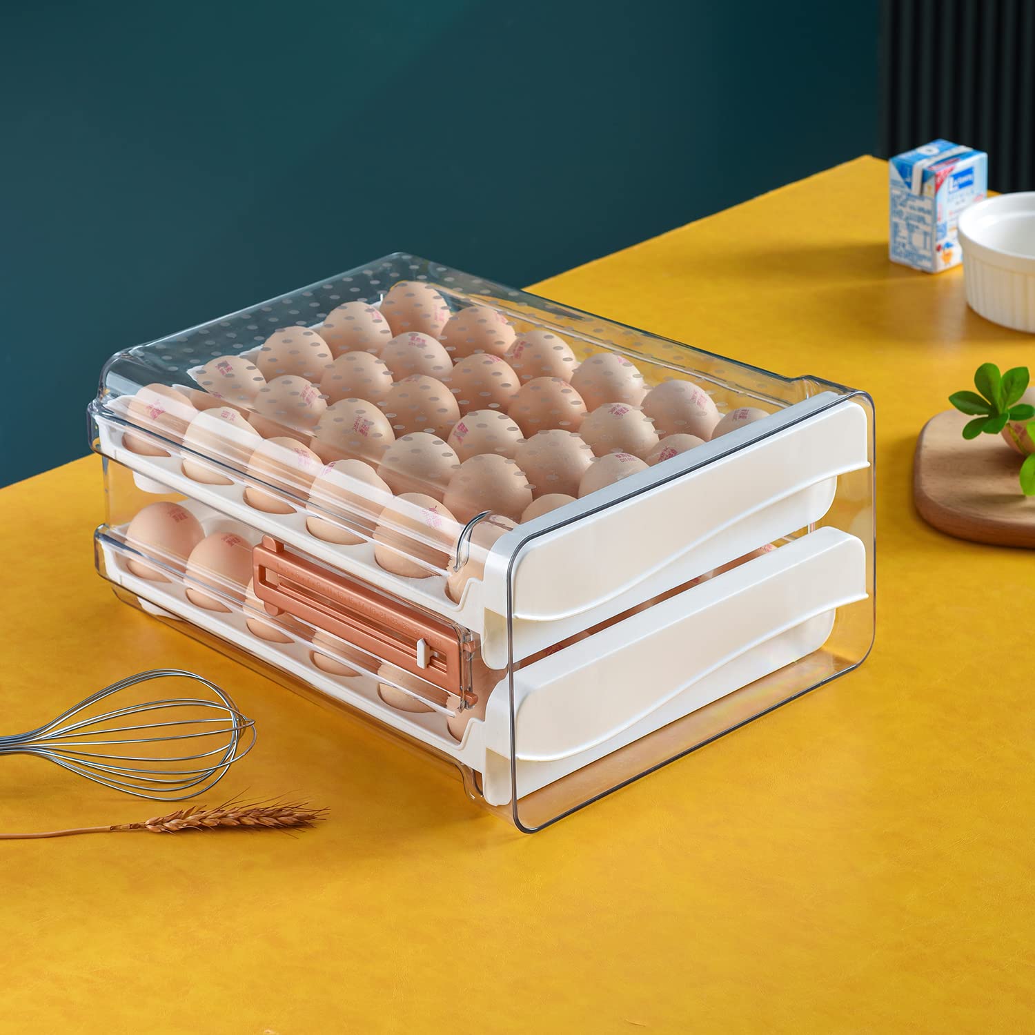 Sooyee 60-Count Refrigerator Egg Storage Container - 2-Tier Clear Plastic Egg Holder for Fridge, Space-Saving Egg Organizer for Kitchen - Perfect for Farm Fresh Eggs, Meal Prep & Breakfast Organization