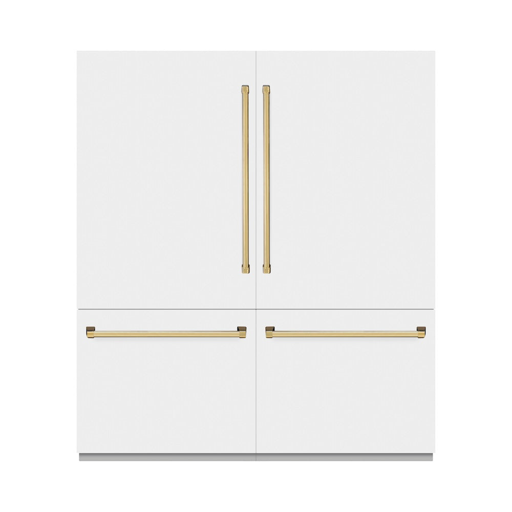 ZLINE Autograph Edition 72-Inch French Door Built-In Refrigerator with Bottom Freezer - 39.6 cu.ft Capacity, Water Dispenser & Ice Maker - White Matte Exterior with Graphite Gray Interior & Polished Gold Accents (GRBITZ WM 72 G) - Perfect for Modern Kitchens, Luxury Homes & Gourmet Cooking Spaces