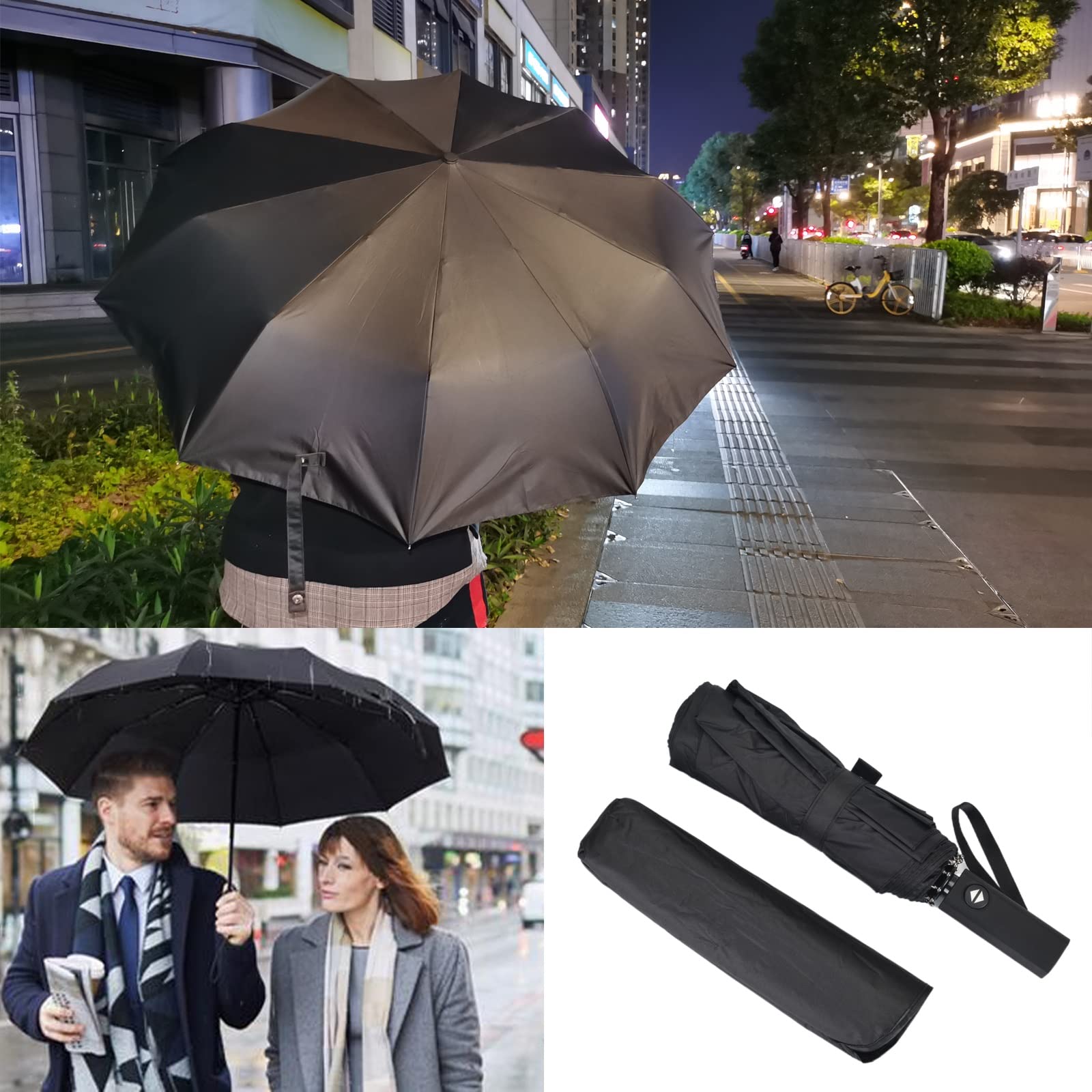 Windproof Travel Umbrella - Auto Open/Close Compact Folding Umbrella for Rain, Sun & UV Protection - Portable Umbrella for Car, Backpack, Men & Women - Perfect for Commuting, Hiking & Outdoor Activities - Black