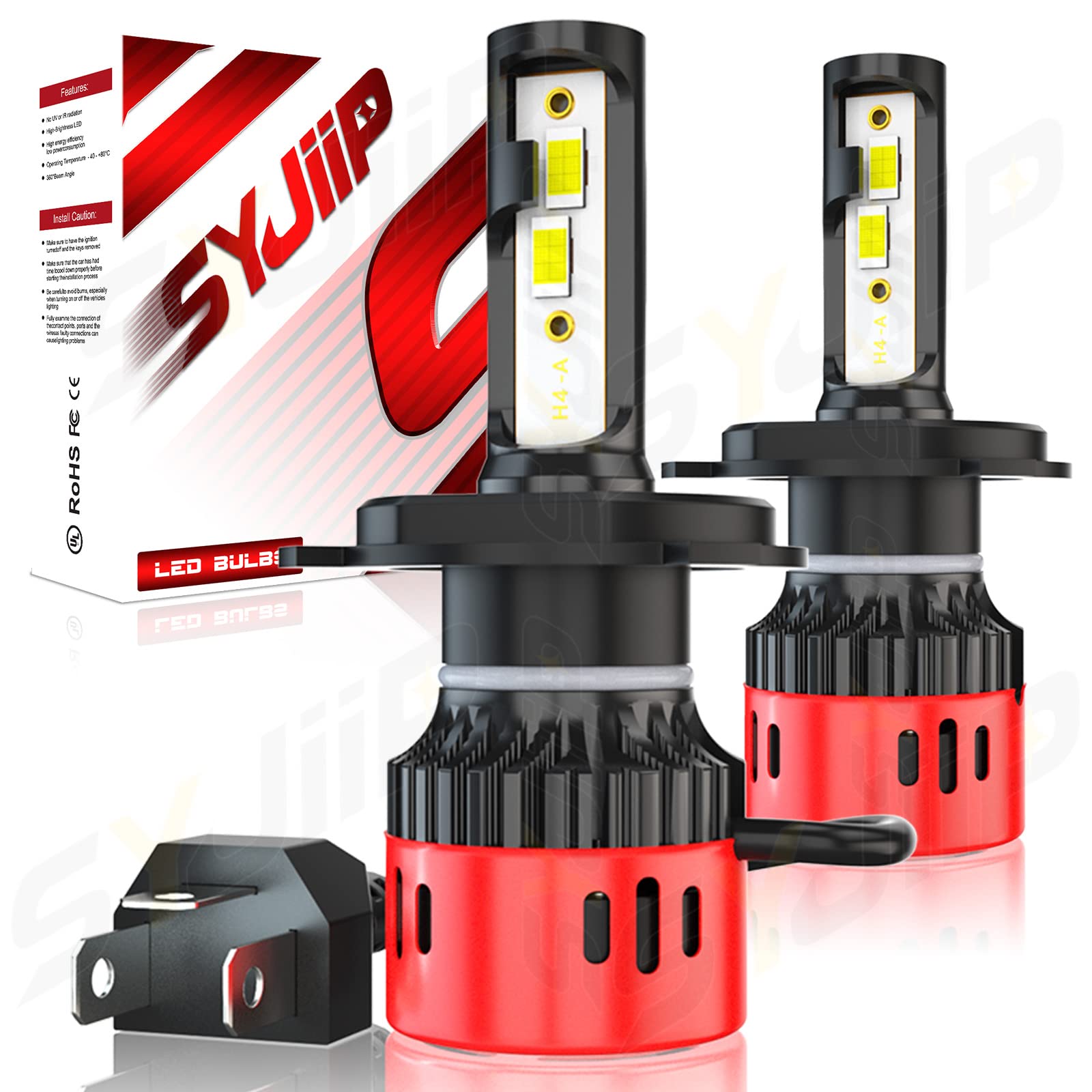 SYJIIP H4 9003 HB2 LED Headlight Bulbs - 16000LM 6000K Cool White Hi/Low Beam Conversion Kit with CSP Chips, Plug & Play IP67 Waterproof - Pack of 2 for Cars, Trucks, SUVs & Off-Road Vehicles