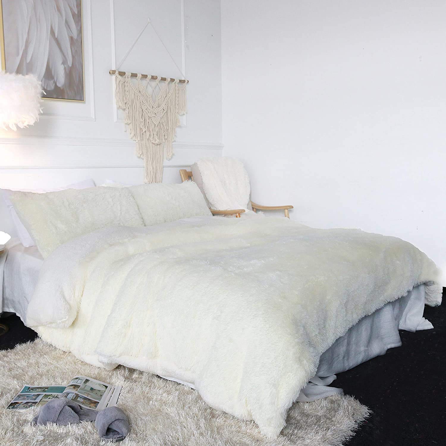 Sleepwish Cream White Plush Duvet Cover Set - Ultra Soft Faux Fur Bedding for Twin, Full, Queen & King Size Beds - Includes Comforter Cover & 2 Pillow Shams - Cozy Winter Bedroom Decor for Girls, Teens & Adults - Perfect for Master Bedrooms, Guest Rooms & Dorm Decor