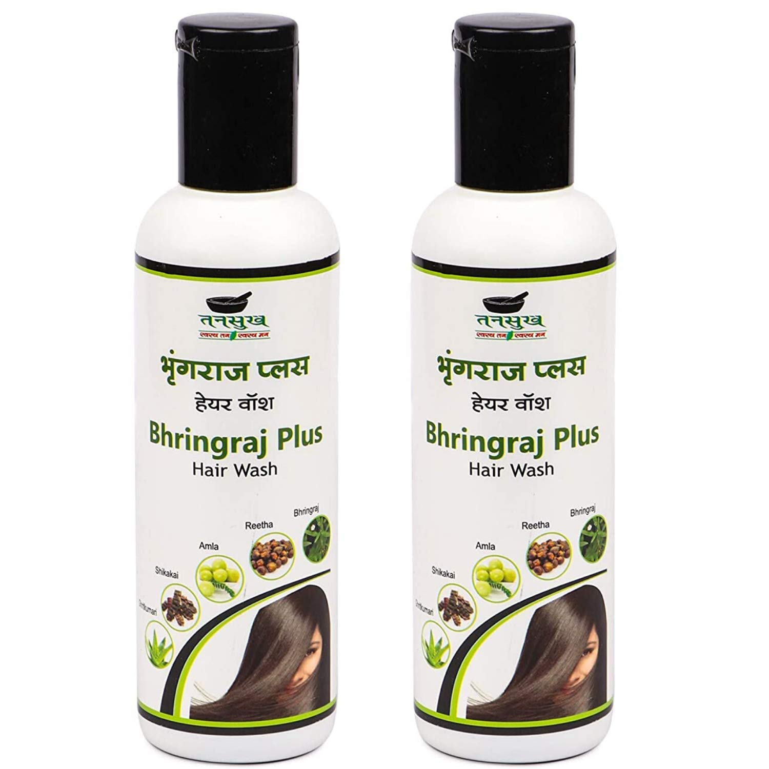 Tansukh Bhringraj Plus Ayurvedic Herbal Shampoo for Hair Growth | Anti-Hair Fall & Cleansing Shampoo with Natural Ingredients | Pack of 2 (400ml Total) | Perfect for Dry, Damaged Hair & Scalp Care