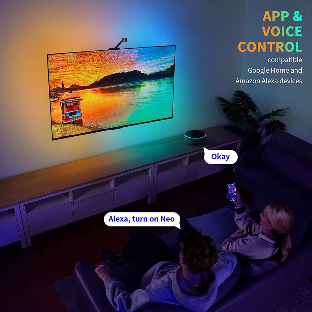 Smart WiFi TV Backlight LED Strip with Music Sync - 16.4ft RGB Color Changing Ambient Lighting for Home Theater, Gaming & Movie Nights
