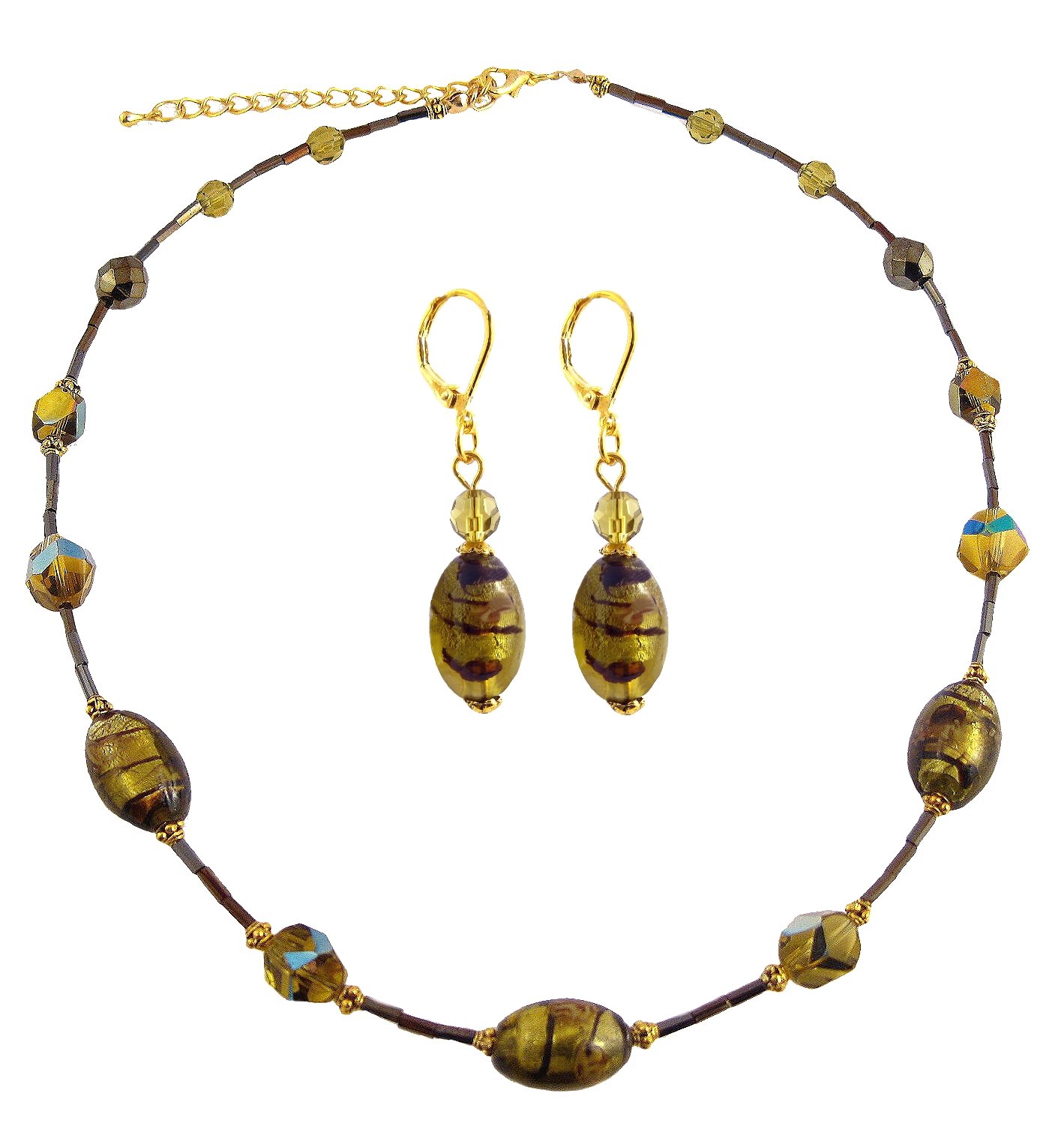 Elegant Sage Green Glass Bead Necklace and Earring Set for Women | Bohemian Jewelry Gift for Her | Perfect for Weddings, Parties & Everyday Wear