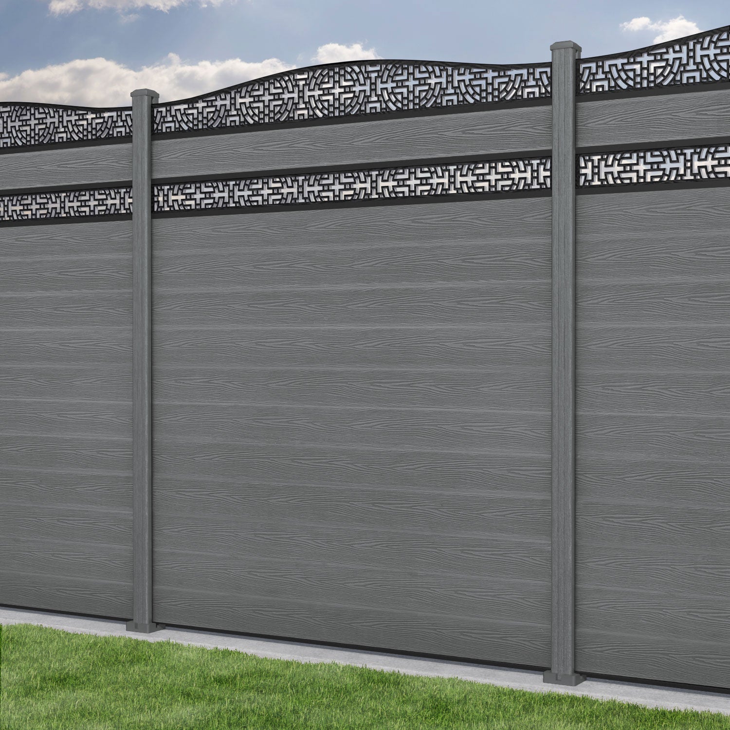 Classic Kumo Curved Top Split Screen Fence Panel - Mid Grey Composite Privacy Fencing with Durable Posts | Perfect for Backyard, Garden, and Patio Enclosures