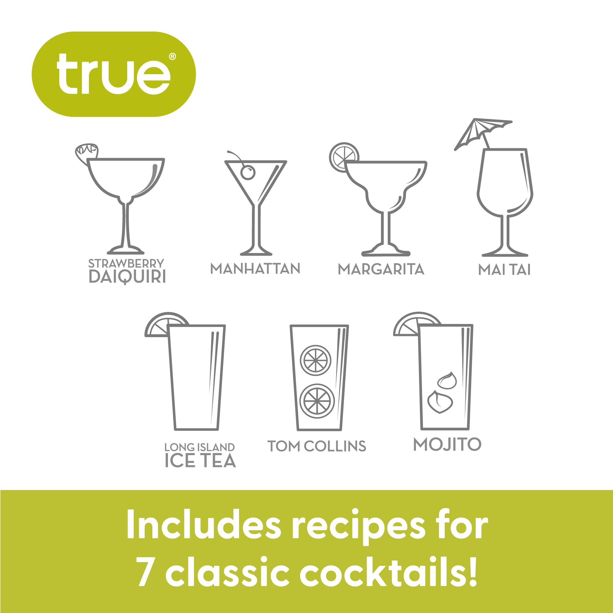 True Maraca Cocktail Shaker with Cap & Built-In Strainer - 16 oz Bartender Kit with 7 Measured Drink Recipes - Perfect for Home Bars, Parties & Mixing Cocktails - Handheld Drink Mixer & Bar Accessories Set