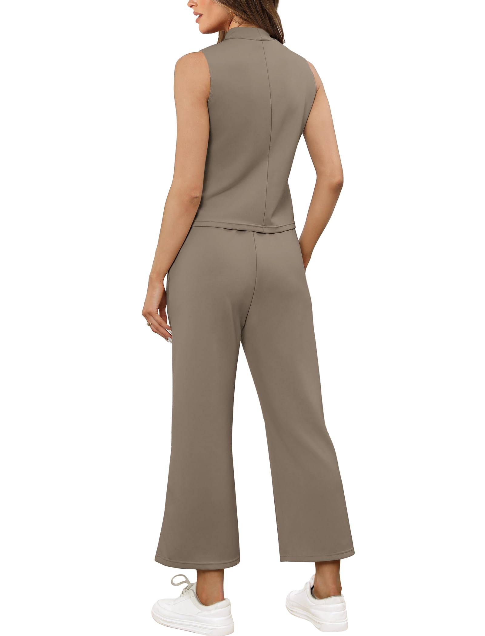 Women's Summer Two Piece Outfits - SAMPEEL Lounge Sets with Mock Neck Tops & Wide Leg Crop Pants | Casual Vacation Travel Clothes for Beach, Brunch & Relaxing at Home