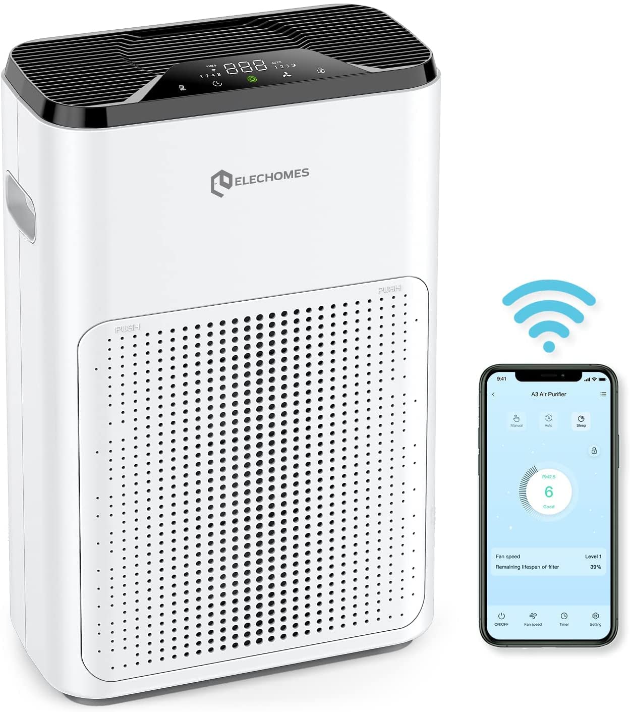Elechomes Smart WiFi Air Purifier with Alexa & Google Assistant - True HEPA Filter for Large Rooms up to 323ft² - Ultra Quiet Sleep Mode for Bedroom, Office & Home - Perfect for Allergy Relief & Clean Air While Sleeping or Working