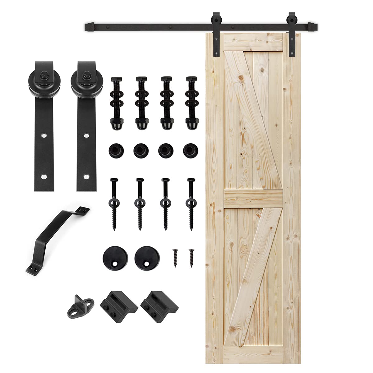 Unfinished British Brace Knotty Barn Door 20x84 Inches with 4FT Sliding Hardware Kit - Solid Wood Double Surface Sliding Door for Bedroom, Closet & Farmhouse - Easy Assembly (J-Shape Track Included)