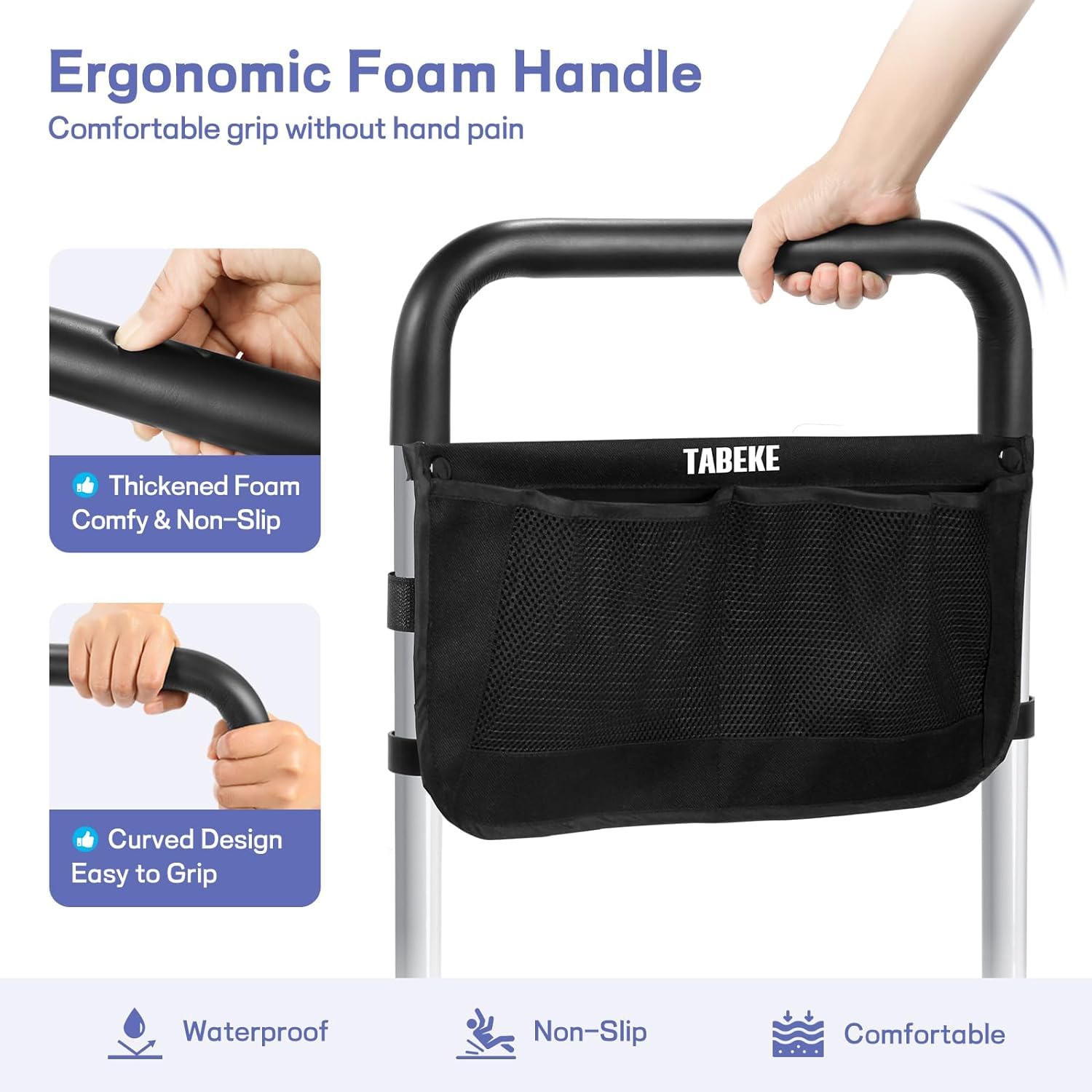 TABEKE Adjustable Bed Rails for Elderly Adults - Safety Bed Assist Rail with Non-Slip Handle & Double Side Storage Pockets - Fits King, Queen, Full, Twin Size Beds - Ideal for Senior Home Care & Fall Prevention