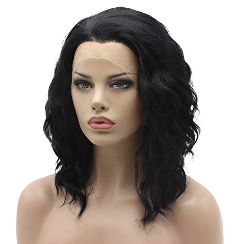 Ebony Full Density Half Hand-Tied Heat Friendly Synthetic Lace Front Wig - Perfect for Daily Wear, Cosplay & Special Occasions