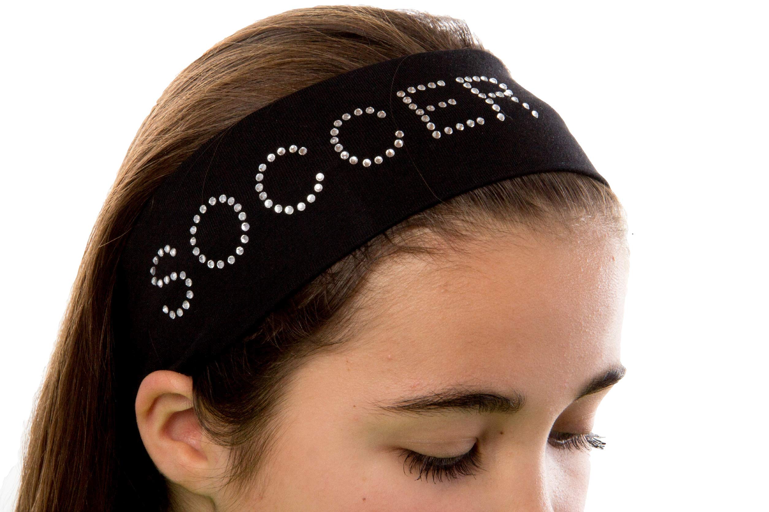 SOCCER RHINESTONE Stretch Headband for Women, Girls & Teens - Sparkly Soccer Team Gifts for Players & Fans - Perfect for Games, Practice & Sports Events