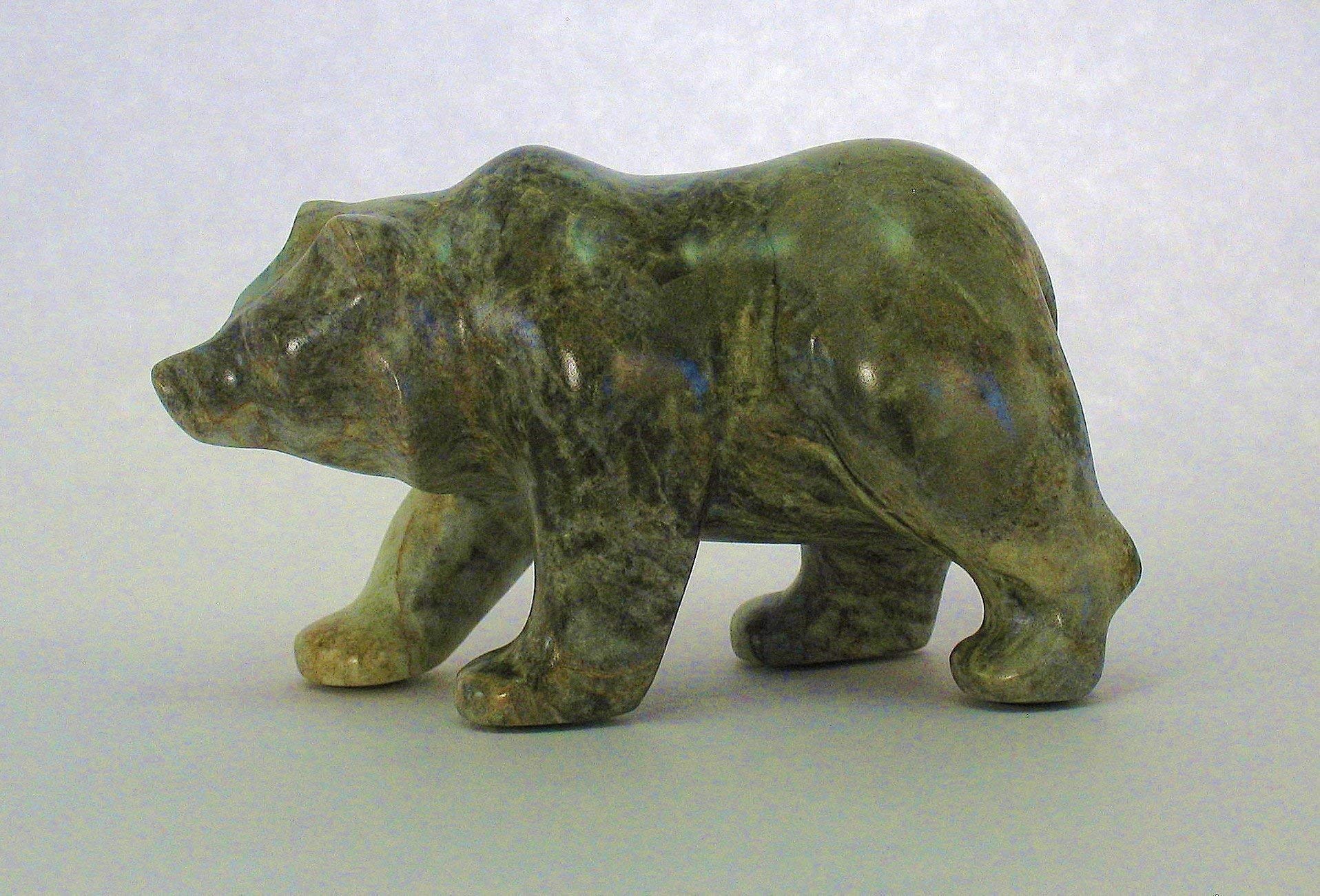 Soapstone Walking Bear Statue - Handcrafted Native American Art #1100-5 - Perfect for Home Decor, Office Display & Gift Giving