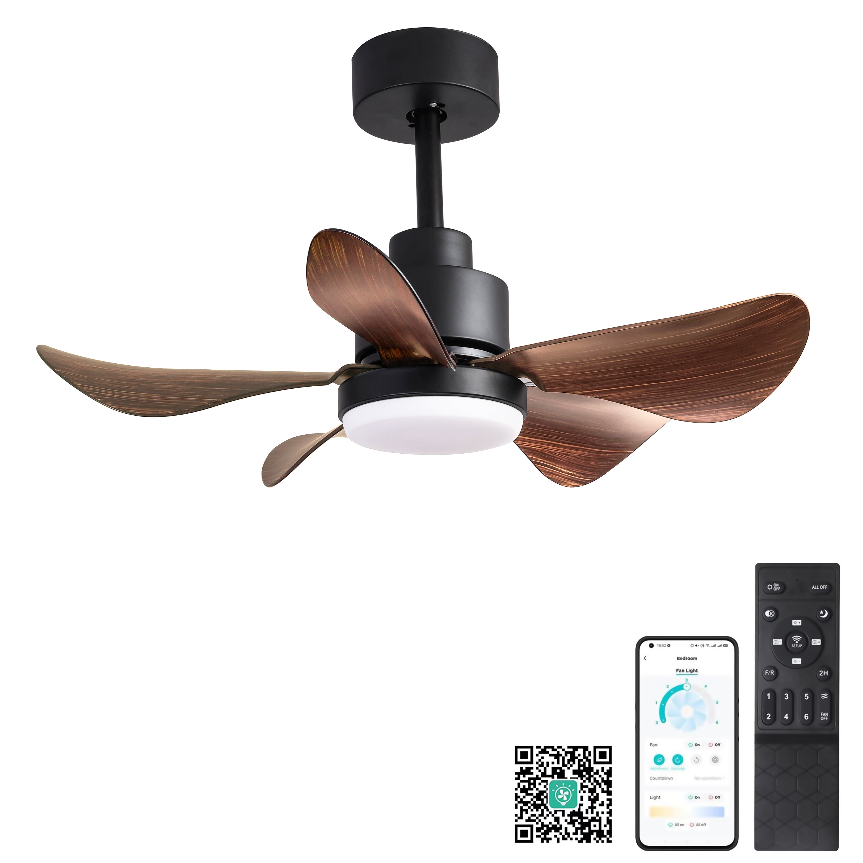 28 Inch Low Profile Ceiling Fan with Lights and Remote Control, Flush Mount Small Ceiling Fan with 5 Reversible Blades, 6 Speed Settings & 3 Color Temperatures - Perfect for Bedroom, Kitchen, Living Room and Office Spaces