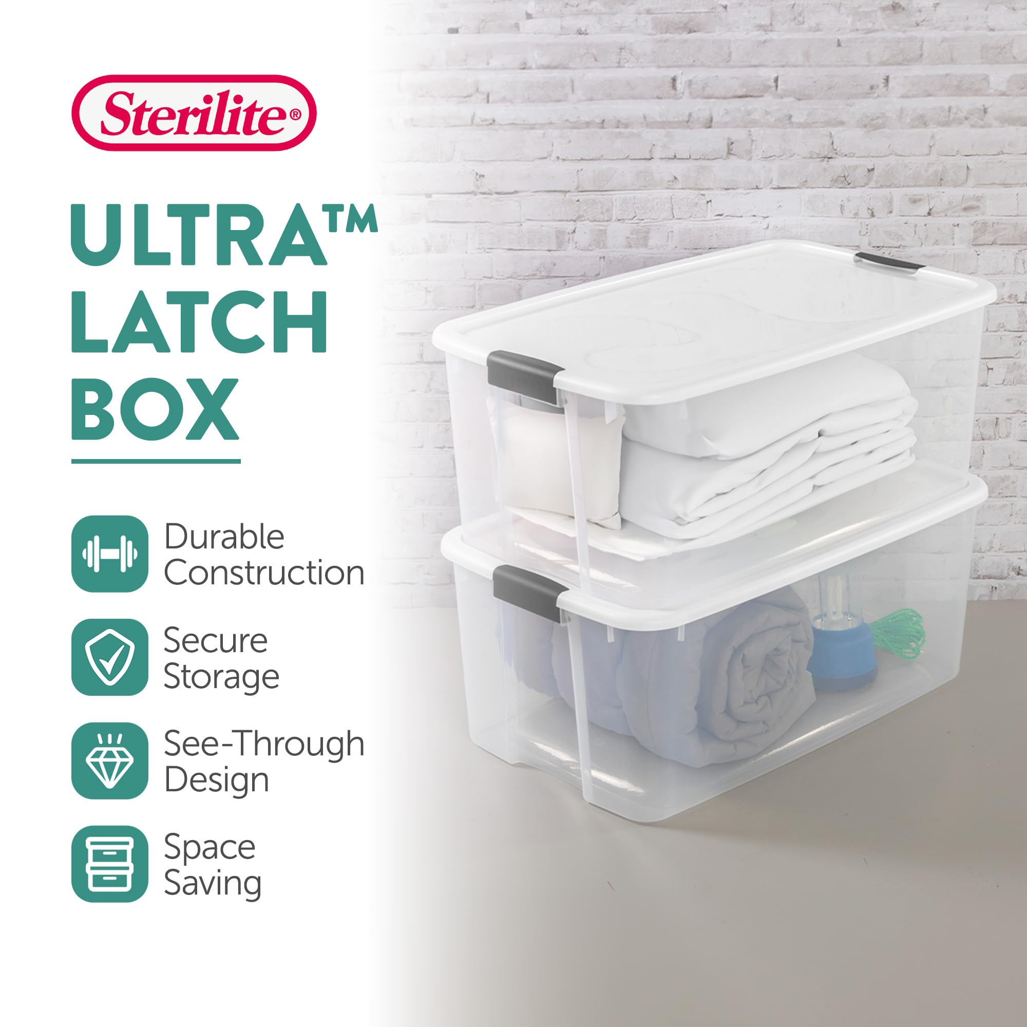 Sterilite 4-Pack Large Clear Plastic Storage Bins with Latching Lids - 116 Quart Capacity for Home Organization, Closet Storage & Moving Supplies | Durable Stackable Containers for Toys, Clothes & Seasonal Items