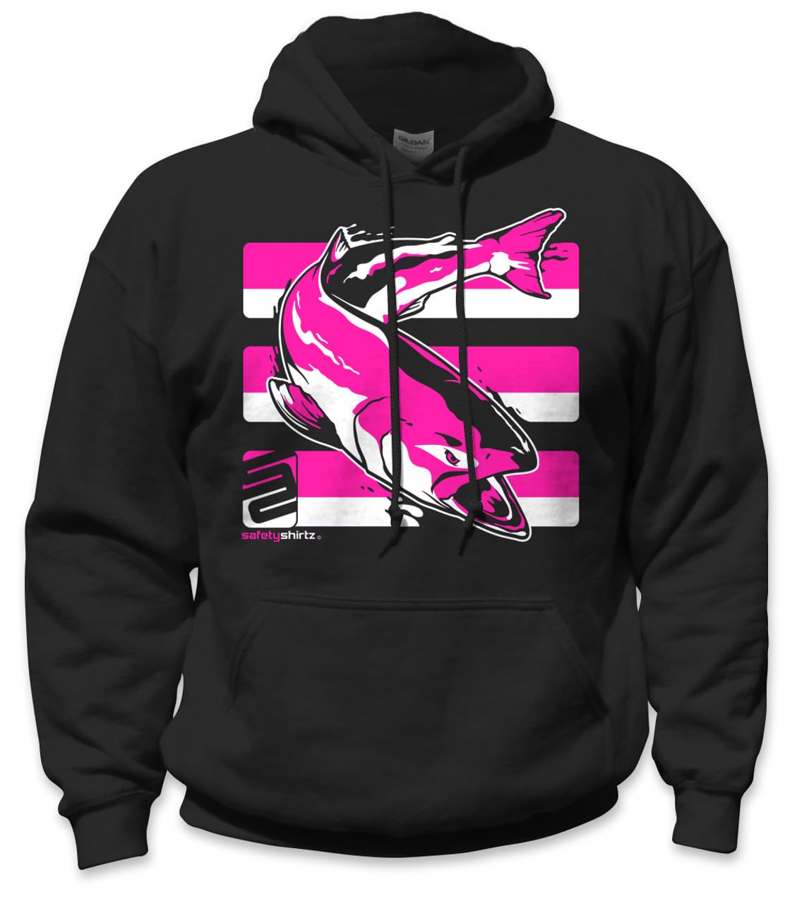 SafetyShirtz Men's High-Visibility Salmon Safety Stripe Hoodie - Reflective Workwear for Construction, Roadwork & Nighttime Outdoor Activities