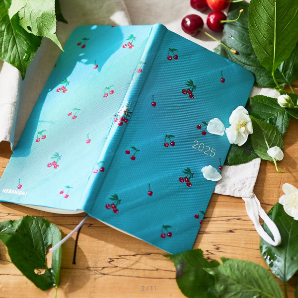 Hobonichi Techo 2025 Bow & Tie Cherry Weeks Hardcover Planner - Weekly Horizontal Layout, January Start, Monday Start, English Edition - Perfect for Journaling, Planning & Productivity