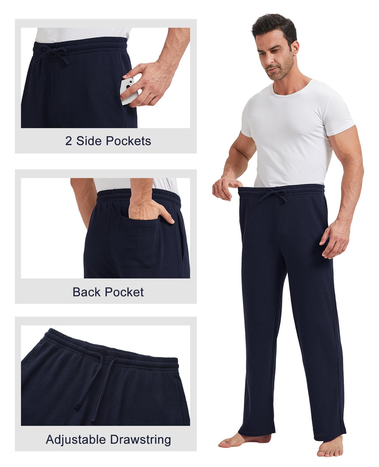 TTZ 34/36 Inseam Men's Tall Waffle Pajama Pants - Soft Lounge Sleepwear for Tall Men - Perfect for Nighttime Comfort & Relaxation at Home