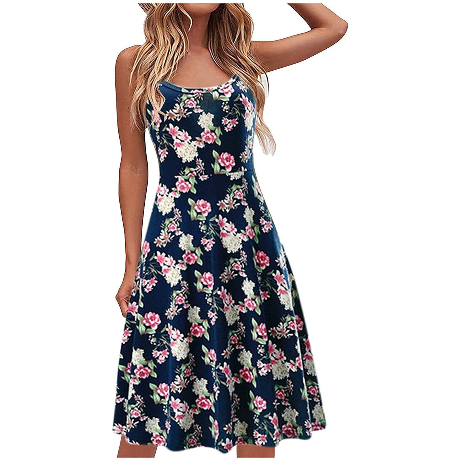 Sexy Women's Sunflower Print O-Neck Sleeveless A-Line Dress - Summer Slip Strap Dress for Women 2023 | Perfect for Beach Vacations, Date Nights & Mother's Day Gifts