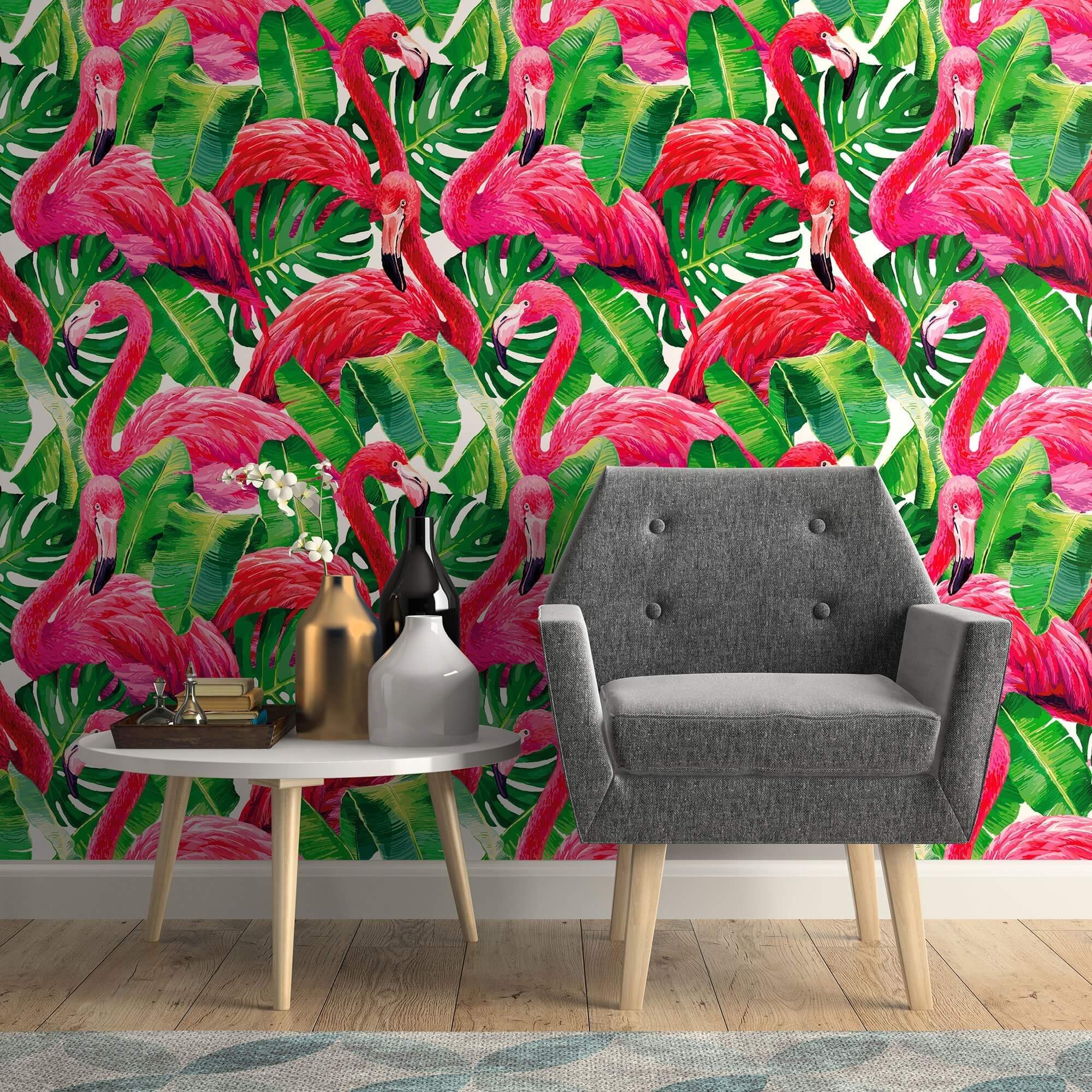 Green and Fuchsia Bird Animal Peel and Stick Removable Wallpaper 3044 - Self-Adhesive Decorative Wallpaper for Nursery, Bedroom, or Living Room Decor