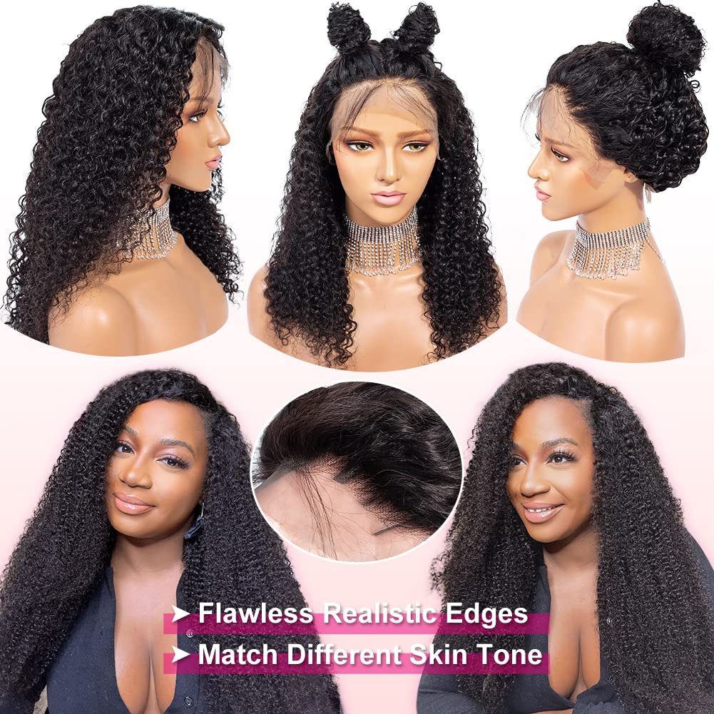 CYNOSURE HD Transparent Lace Front Wigs Human Hair - 180% Density Brazilian Kinky Curly Lace Frontal Wig with Baby Hair | 9A Grade Natural Black Hair Color 22inch | Perfect for Black Women, Daily Wear, Cosplay & Special Occasions