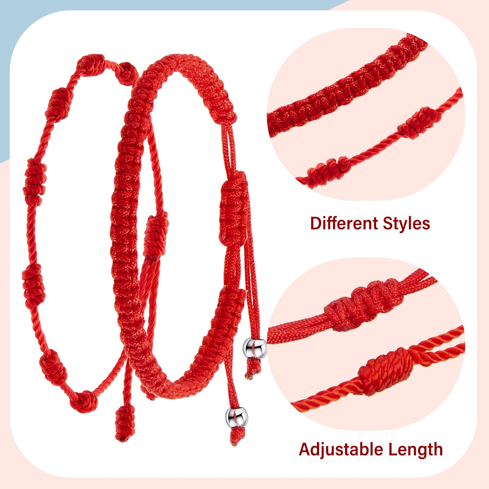 WILLBOND 6-Pack Adjustable Red String Bracelets for Protection, Evil Eye & Good Luck - Knot Cord Amulet Bracelet for Men & Women - Perfect for Spiritual Protection, Gift Giving & Daily Wear
