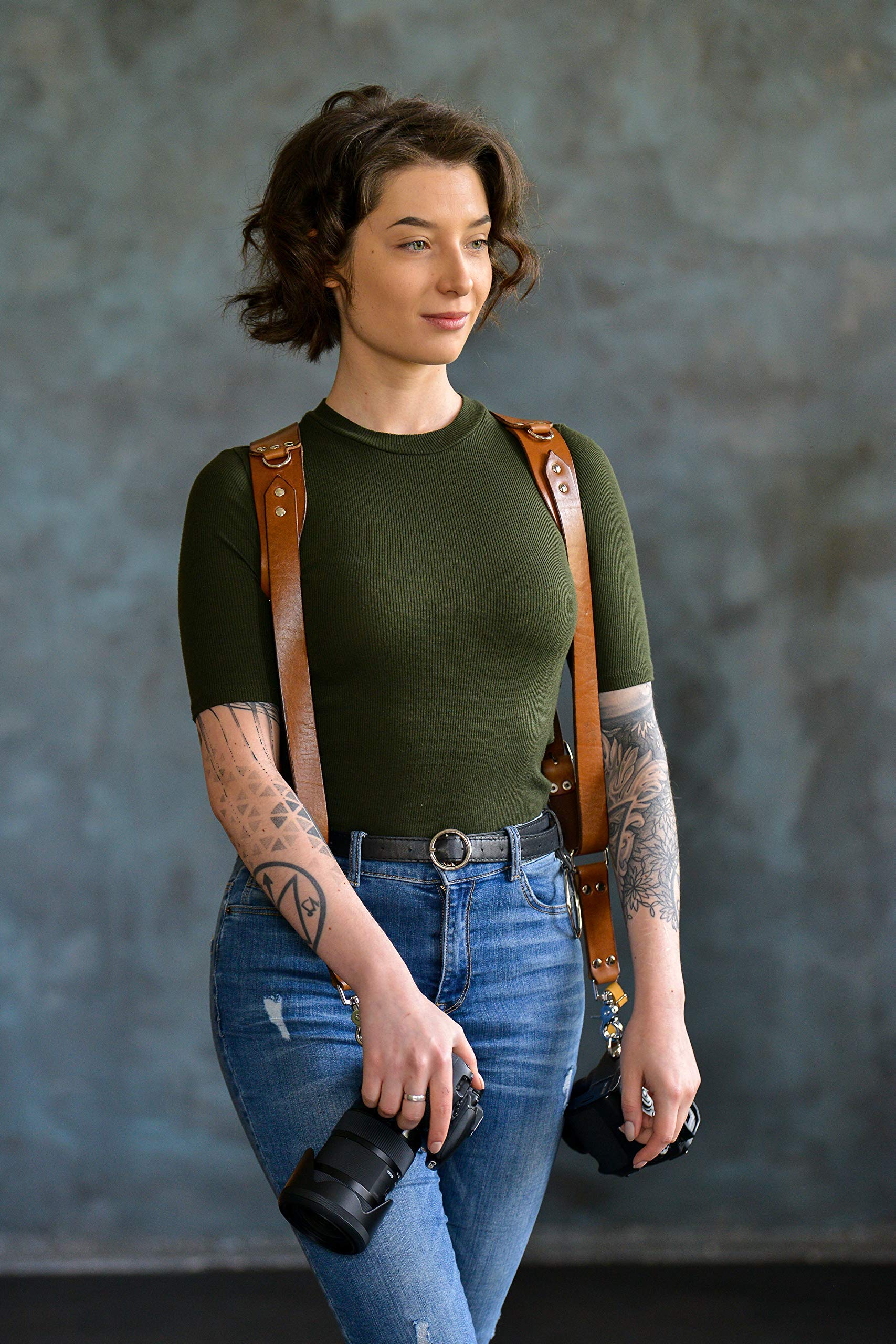 Premium Dual Camera Harness for DSLR/SLR - Soft Lined Leather Two-Camera Strap with Adjustable Straps | Perfect for Photographers, Travel & Outdoor Shooting