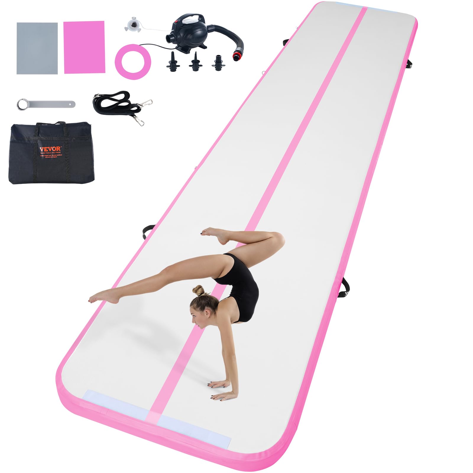 VEVOR Inflatable Gymnastics Air Mat with Electric Pump - Portable Training Mat for Home, Gym, Yoga, Cheerleading - Perfect for Beach, Park & Water Activities | Great for Kids Play, Fitness Training & Outdoor Fun
