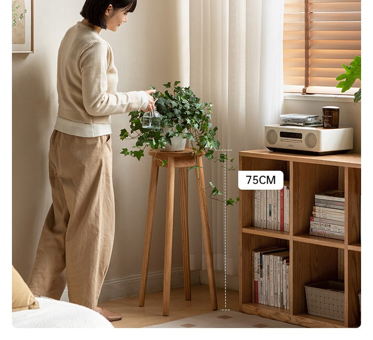 Solid Oak Wood Modern Small Flower Stand - Elegant Plant Display for Home, Office, and Garden Decor