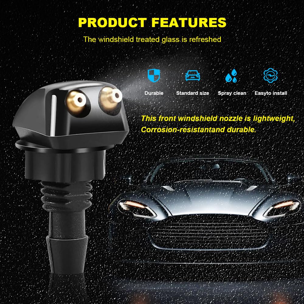 2-Pack Universal Windshield Washer Nozzles with Fluid Hose - Car Wiper Spray Nozzle Replacement Kit for Most Vehicles - Perfect for DIY Car Maintenance & Winter Driving Safety