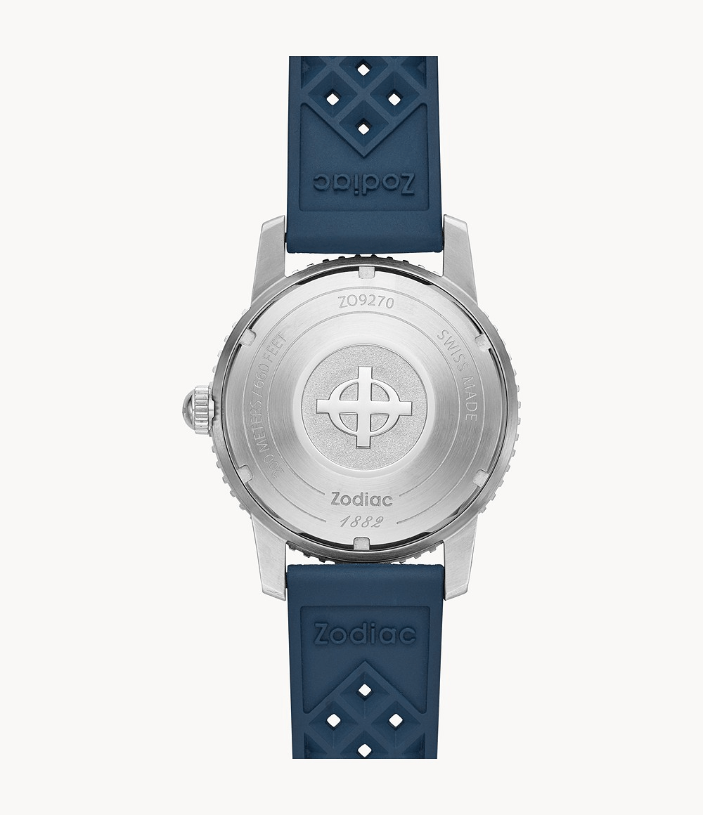 Zodiac Super Sea Wolf 40mm Automatic Men's Watch - White Dial, Blue Strap (ZO9270) | Luxury Dive Watch for Swimming, Snorkeling & Everyday Wear