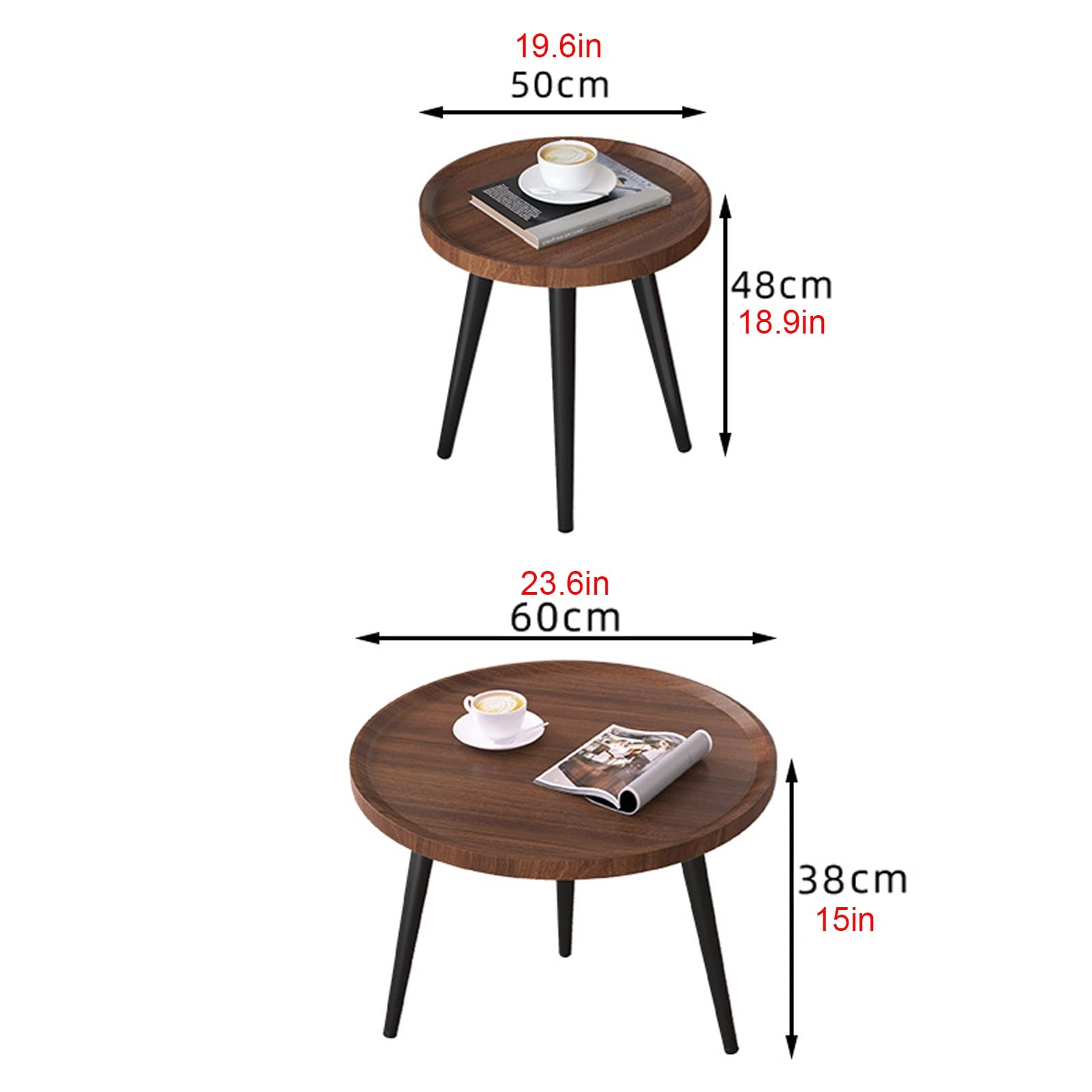 Modern Round Wood Nesting Coffee Table Set of 2 - Adjustable Height Accent Side Tables for Living Room, Bedroom, Balcony | Sofa End Tables, Nightstands | White Finish for Contemporary Home Decor