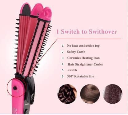 Ceramic Hair Curler for Women - Adjustable Temperature Styling Iron with Medium Pink Barrel for Wavy & Curly Hairstyles - Perfect for Home, Salon & Travel Use