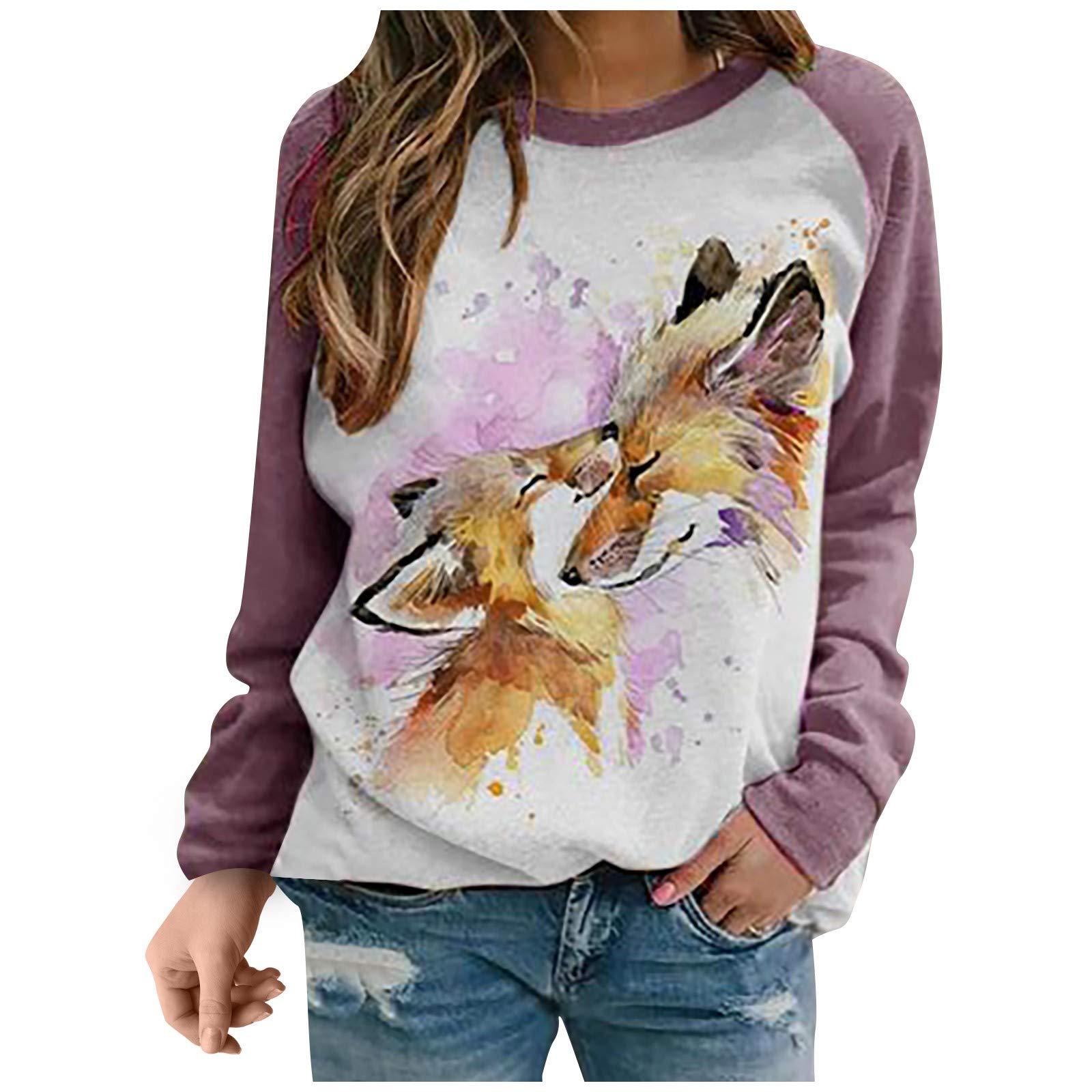 Women's Long Sleeve Printed Tunic Tops - O-Neck Animal Print Blouse for Casual Wear, Office & Party Outfits | Fashionable Ladies Long Sleeve Shirts