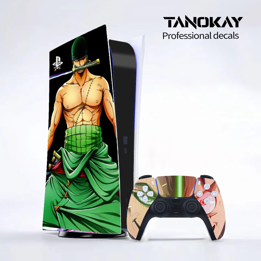 PS5 Console & Controller Skin Set - Luffy & Zoro Anime Design | Matte Finish Vinyl Wrap Sticker | Full Decal Protection | Compatible with Sony PlayStation 5 Disc Edition | Perfect for Gaming Enthusiasts & Anime Fans