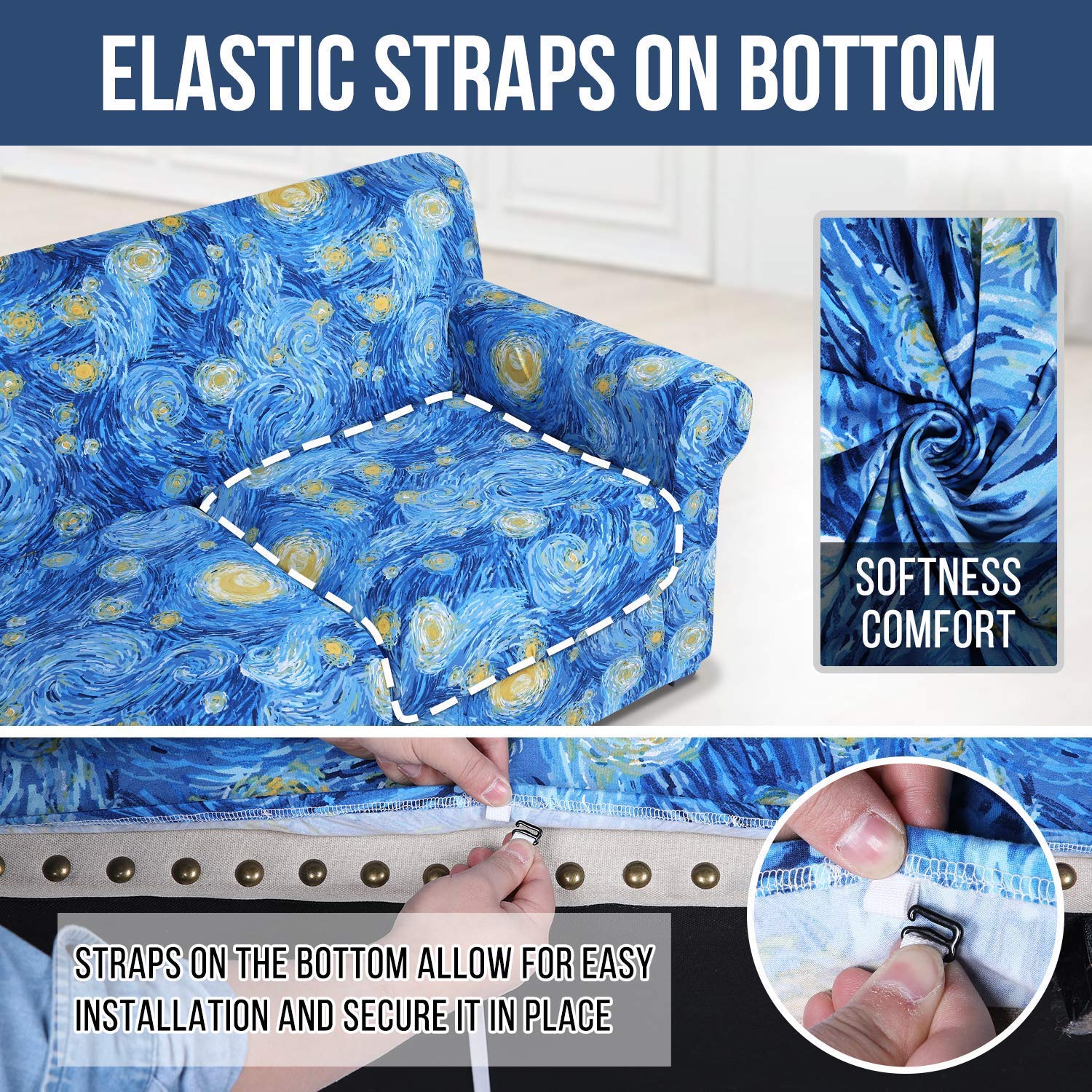 Hyha Printed Stretch Sofa Cover Set - 3 Cushion Couch Cover (72