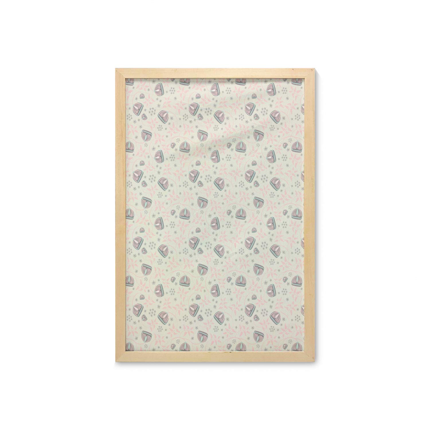 Ambesonne Floral Wall Art with Frame - Chrysanthemum Flower Print on Fabric Poster for Home Decor | 23x35 Inch Pink & Green Botanical Wall Hanging | Perfect for Living Room, Bedroom, Bathroom & Dorm Decor