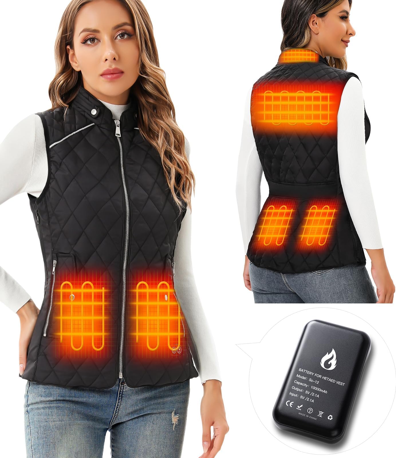 Rechargeable Heated Vest for Women with Battery Pack - Slim Fit Electric Winter Coat for Outdoor Activities, Hiking, and Cold Weather