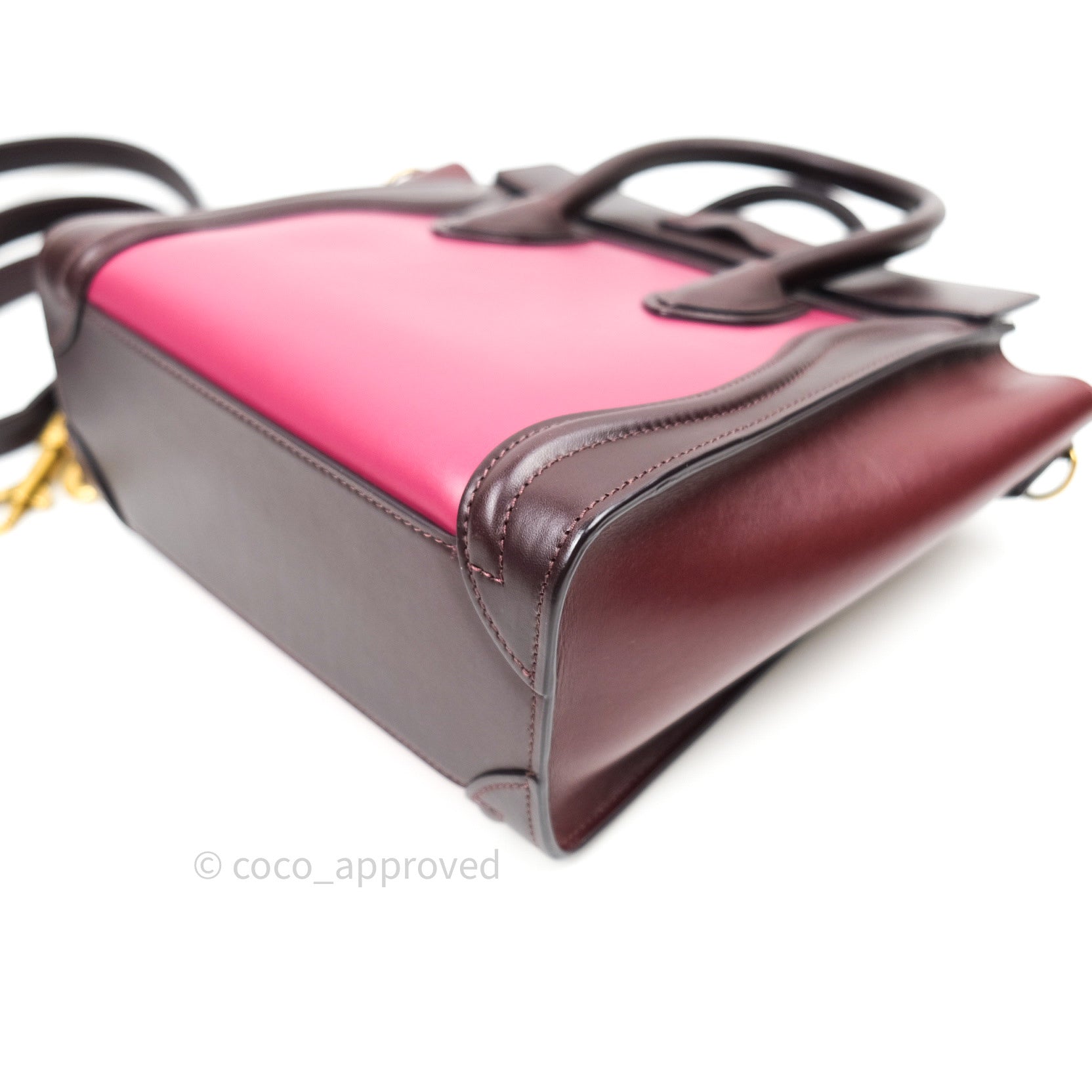 Celine Nano Luggage Tote Bag in Tri-Color Dark Red, Pink & Brown - Perfect for Work, Travel & Everyday Use