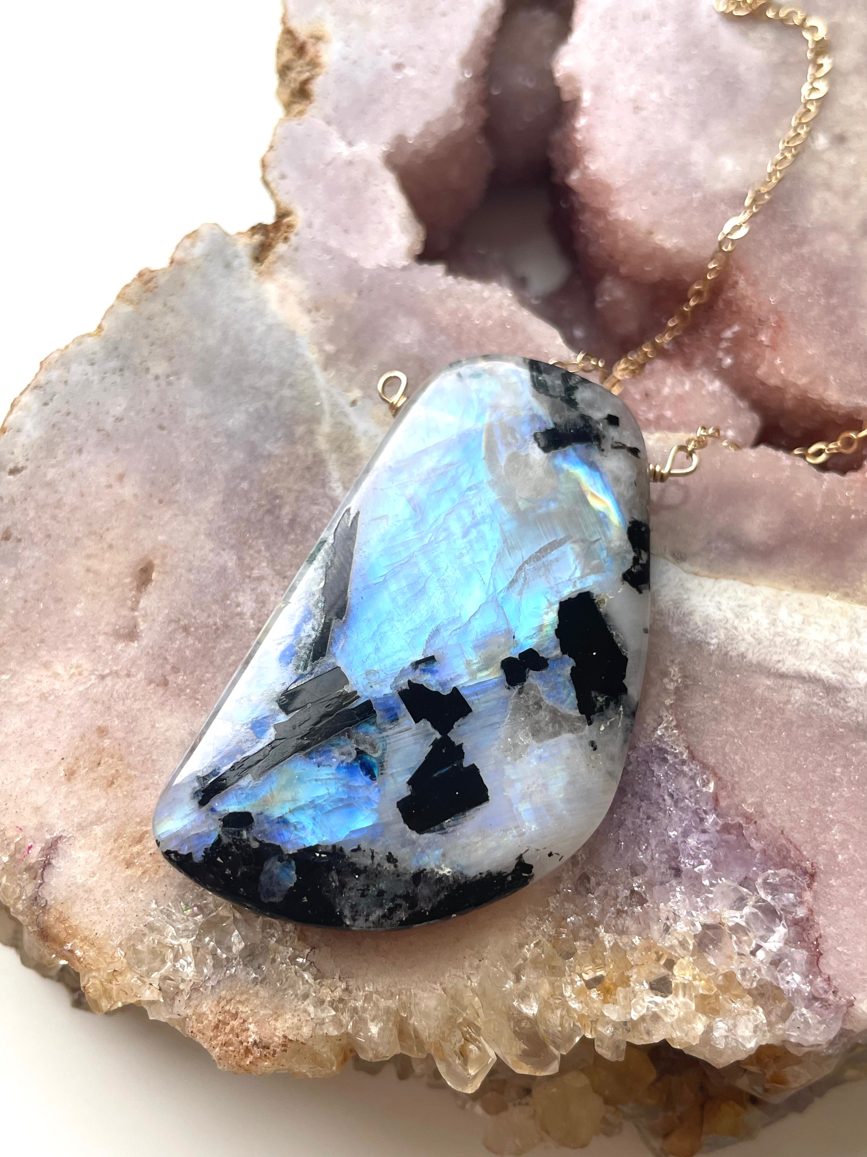 Large Moonstone Pendant Necklace 14k Gold Filled - Elegant Statement Jewelry for Women, Perfect for Weddings, Parties & Everyday Wear