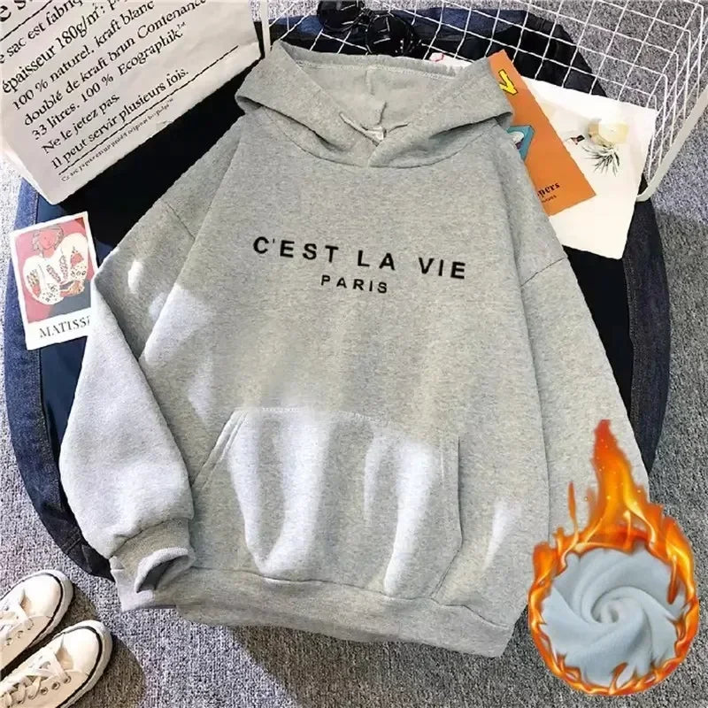 Women's Fleece Hoodies - Thick Warm Winter Pullover Sweatshirt with Long Sleeves & Hood | Casual Loose Fit Printed Tops for Women | Perfect for Outdoor Activities, Lounging & Cold Weather Fashion
