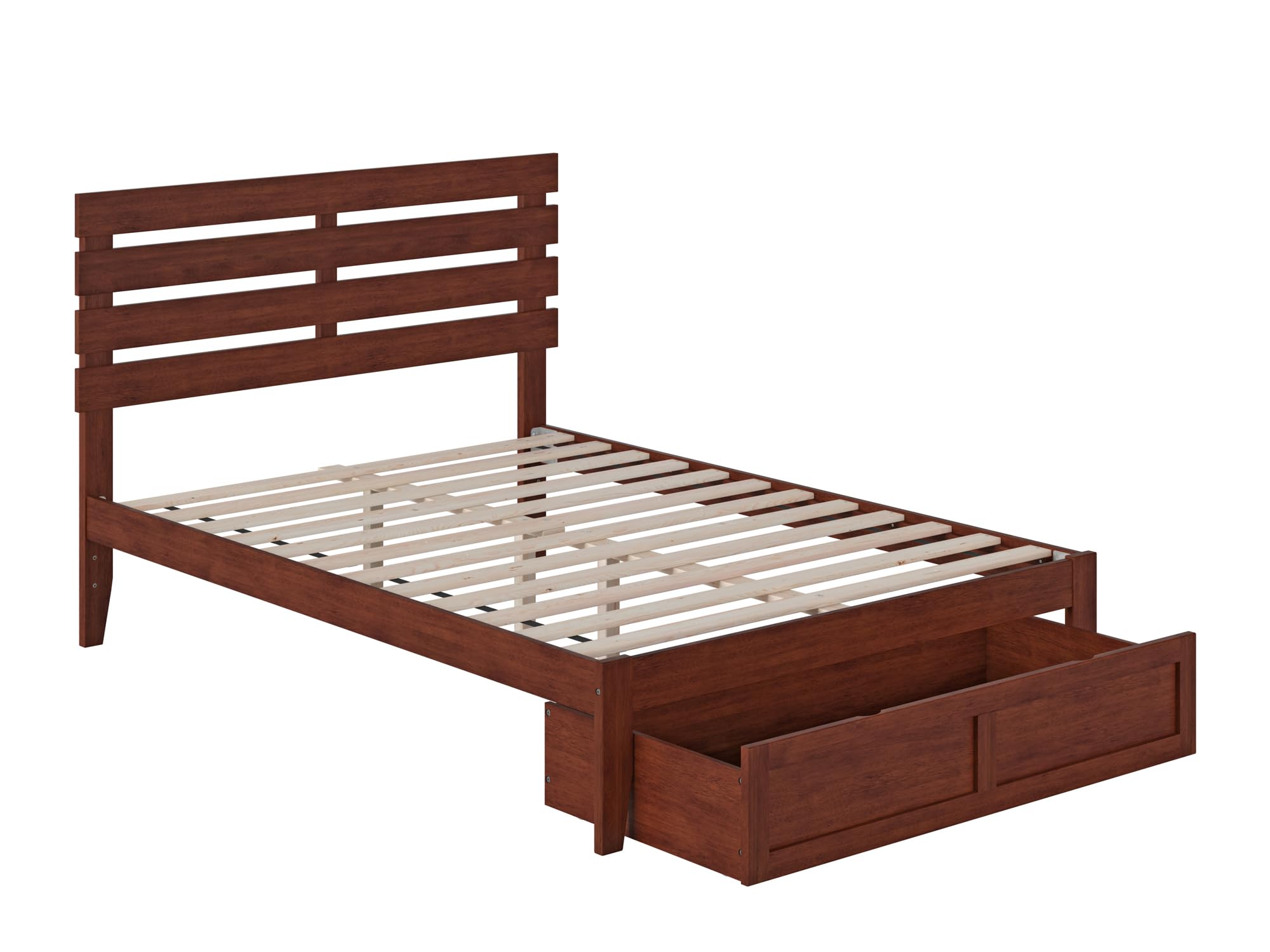 AFI Oxford Full Size Platform Bed Frame with Foot Drawer & USB Charging Station - Solid Walnut Wood - Modern Bedroom Furniture for Small Spaces & Studio Apartments