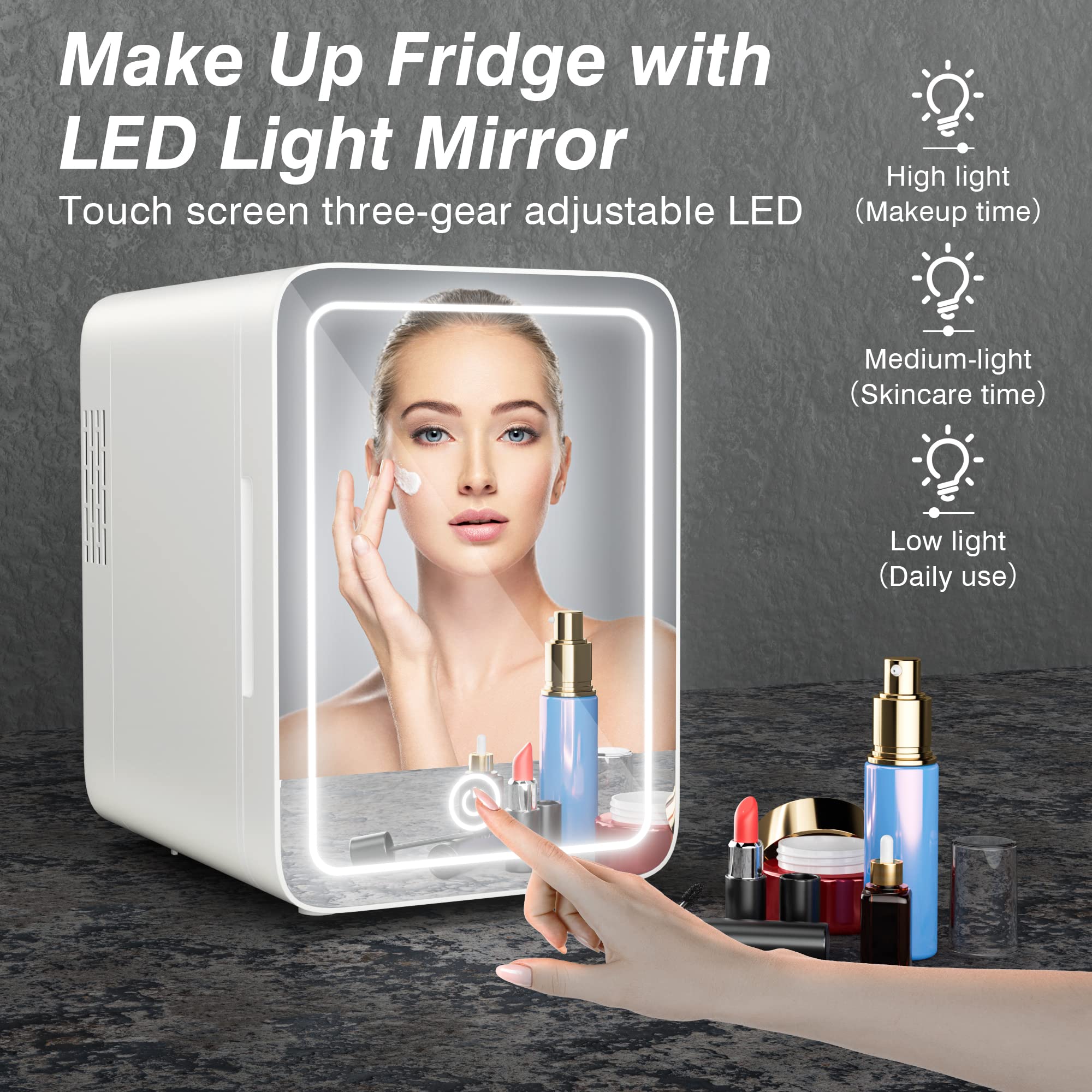 Mini Skincare Fridge with Dimmable LED Mirror - 4L/6 Can Portable Cooler & Warmer for Cosmetics, Food & Drinks | Perfect for Bedroom, Office, Car & Travel | Compact Makeup Refrigerator for Beauty Products Storage