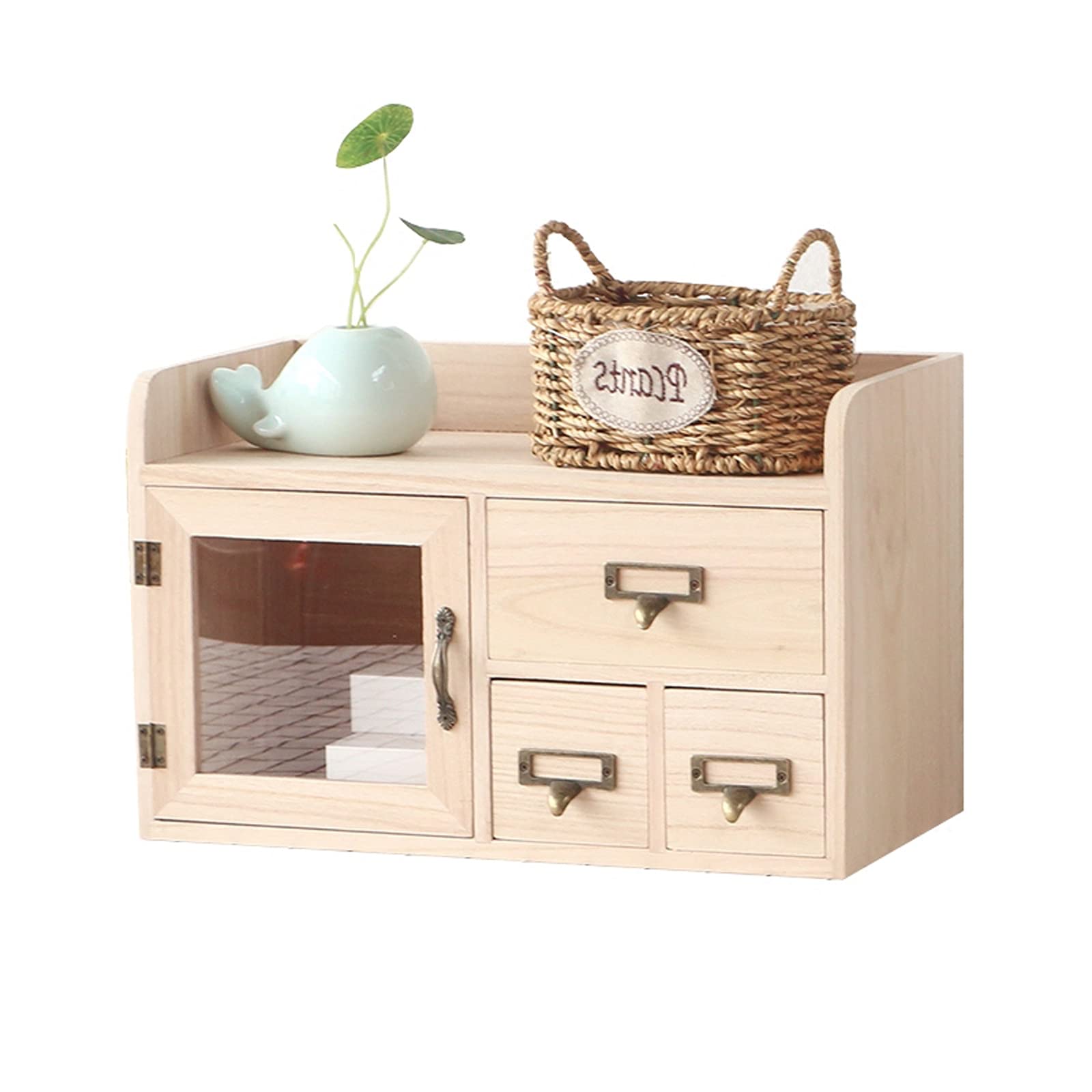 Wooden Desk Organizer with 3 Drawers & Doors - Handcrafted Office Storage Box for Pens, Files & Supplies | Perfect for Home Office, Study Desk & Workspace Organization