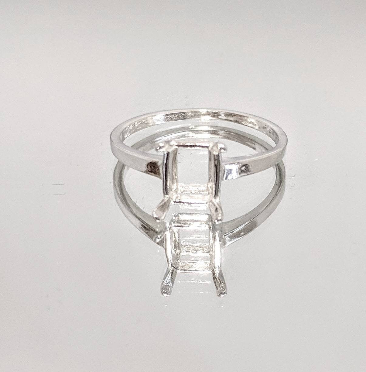 Sterling Silver Emerald Cut Pre-Notched Blank Ring Settings - 6x4mm, 7x5mm, 8x6mm - Sizes 6, 7, 8 - Perfect for DIY Jewelry Making, Engagement Rings, and Wedding Bands
