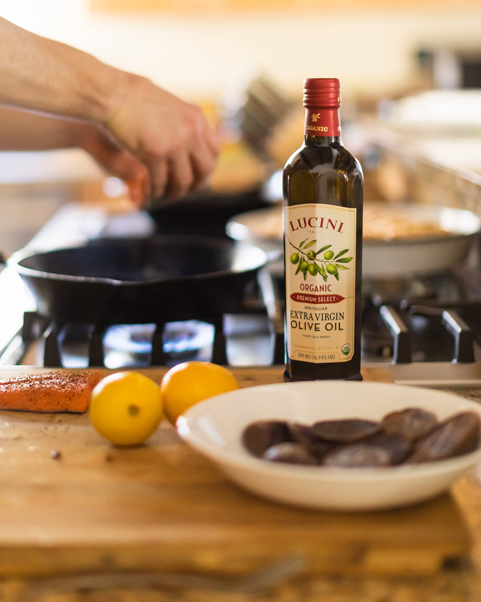 Lucini Organic Extra Virgin Olive Oil, Premium Select Cold Pressed, 500 mL (Pack of 6) - Perfect for Cooking, Salad Dressings & Gourmet Recipes