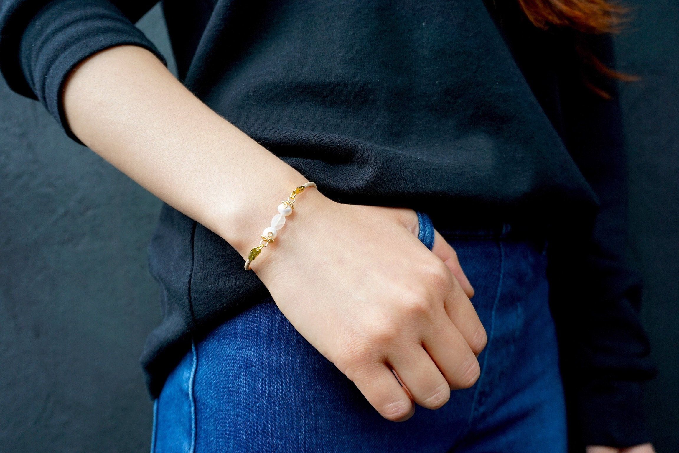 Pearl and Moonstone Bracelet - Gold Plated Tan Leather Jewelry for Women | Boho Chic, Wedding, Party & Everyday Wear