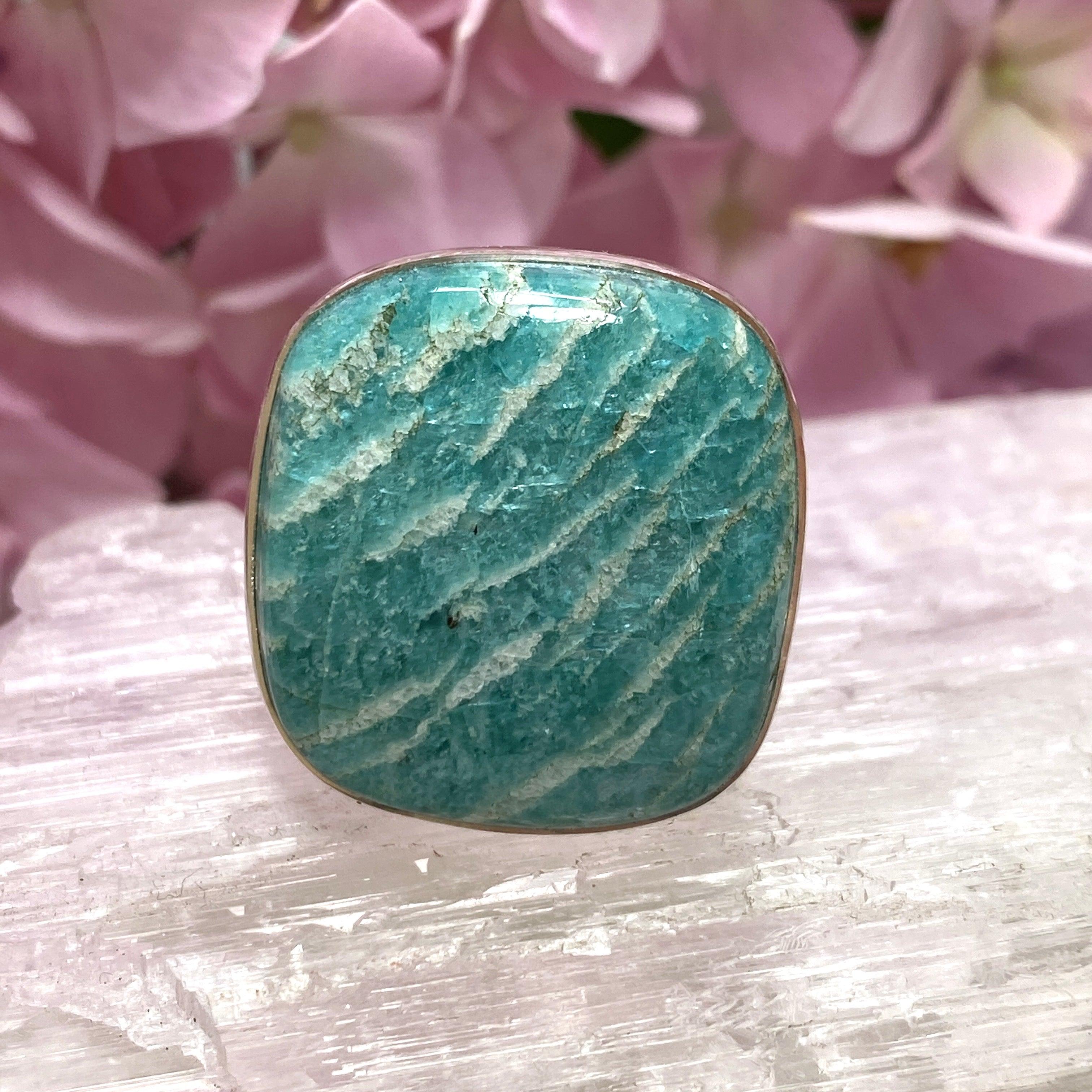 Amazonite Square Ring Size 10 - Natural Gemstone Jewelry for Women, Elegant Statement Ring for Everyday Wear, Gift for Her - KRGJ2571 | Perfect for Boho Style, Office Wear & Special Occasions